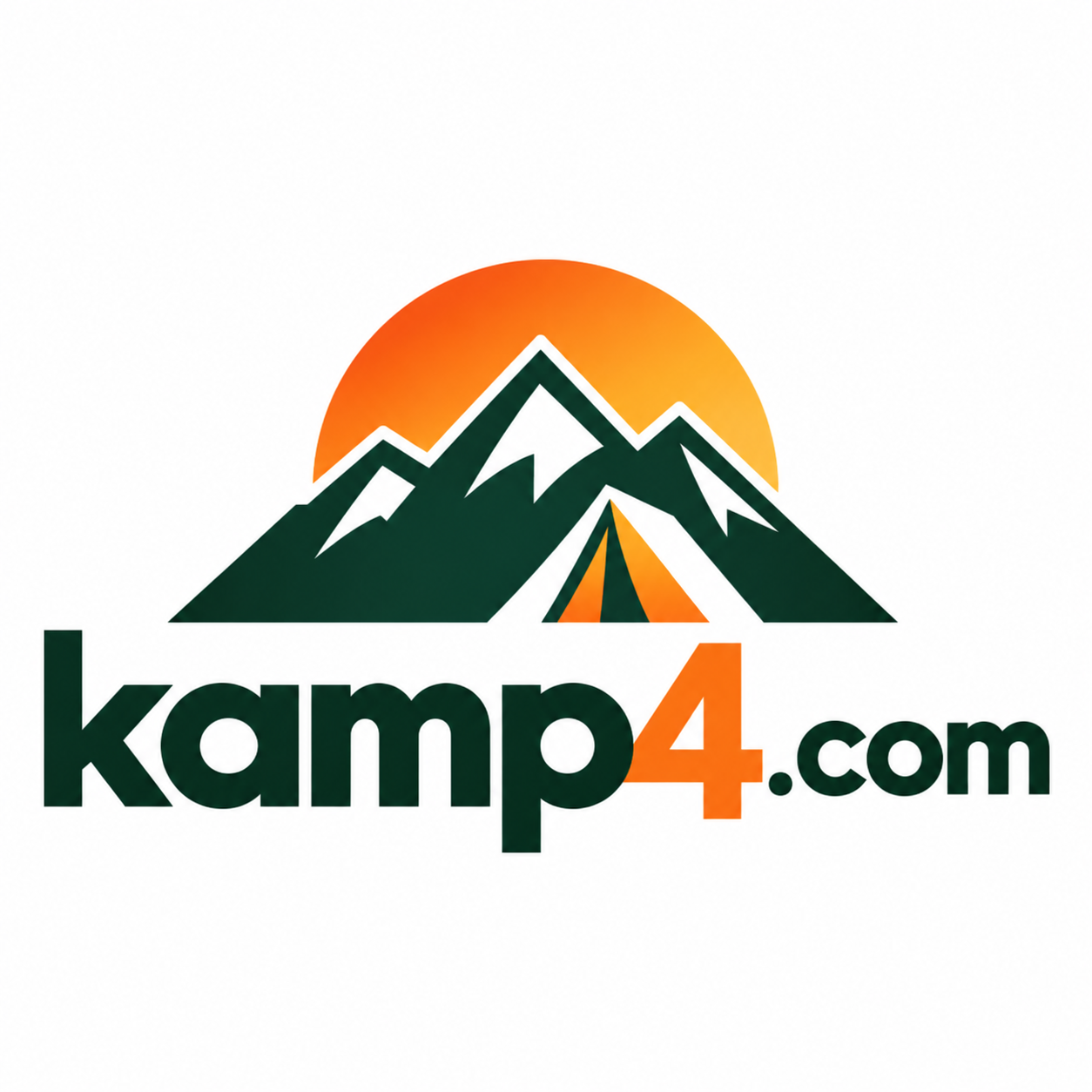Kamp4.com green mountain and orange sunrise logo