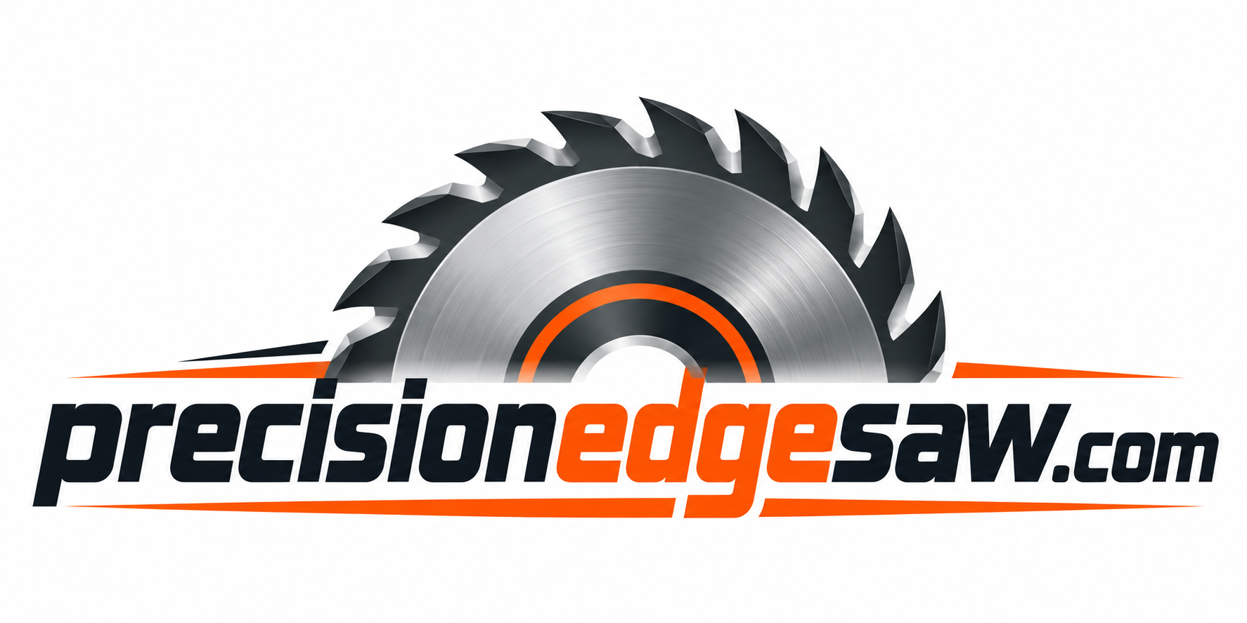 PrecisionEdgeSaw.com circular saw blade with black and orange wordmark